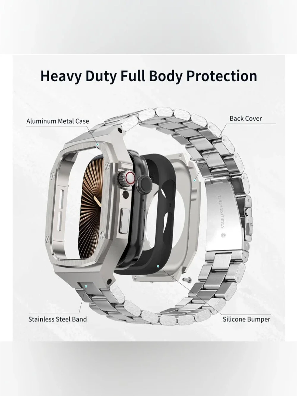 Luxury Aluminum Case with Stainless Steel Band for Apple Watch Series 11/10 46mm